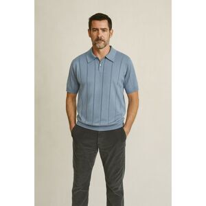 FAR AFIELD Blue Organic Knit Polo Shirt Top   Mens Size Medium